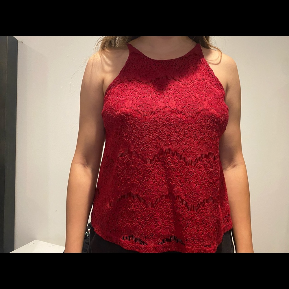 Red lace halter top
